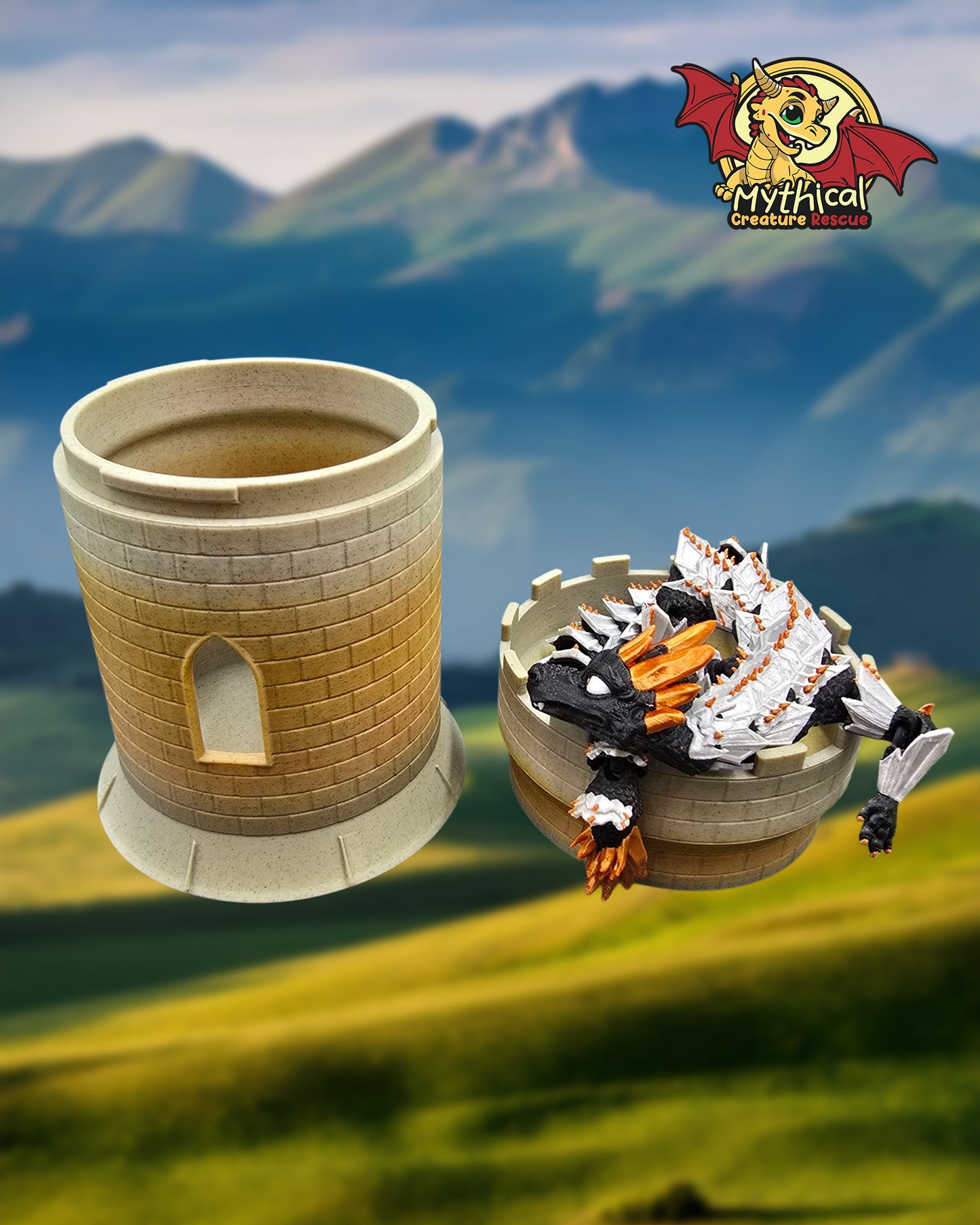 Aldric Jr. Dragon and Tower Combo | Black with Silver and Gold Armor