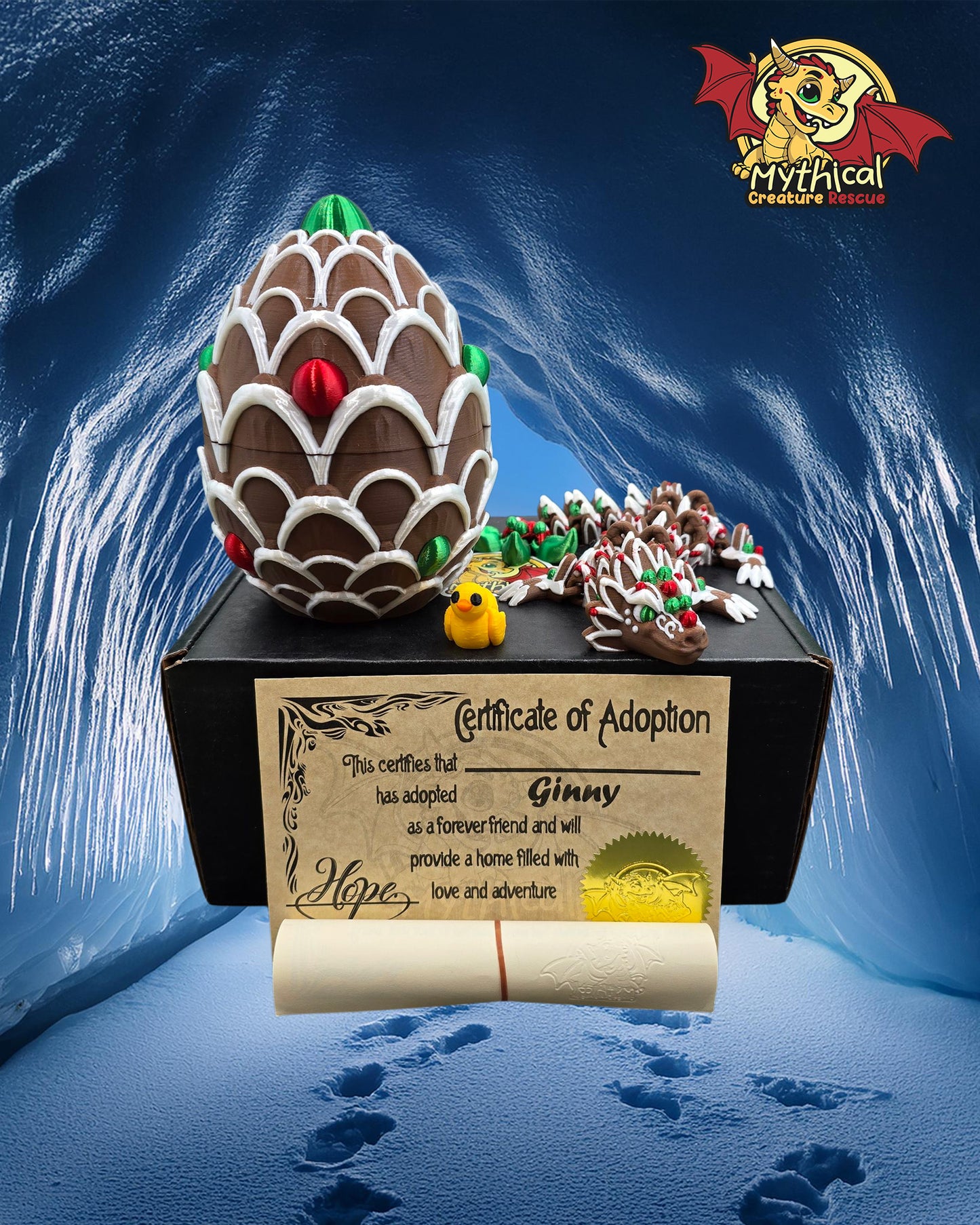 Ginny Dragon and Egg Combo (Brown with Red, Green, and White)