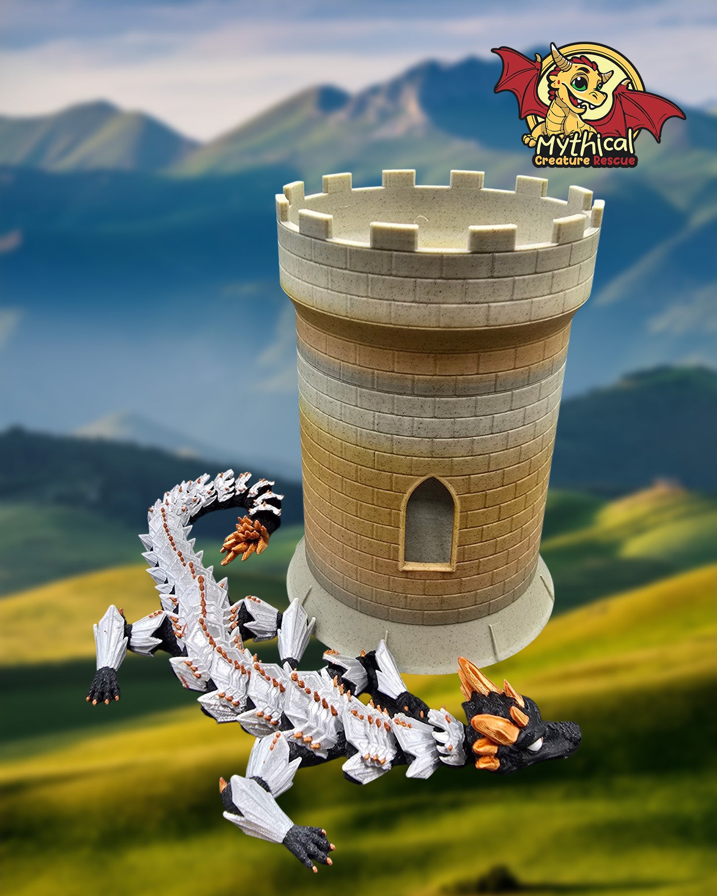 Aldric Jr. Dragon and Tower Combo | Black with Silver and Gold Armor