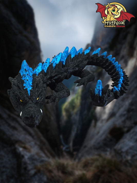 CHASM DRAGON | Articulated Dragon | Matte Black and Cyan Silk