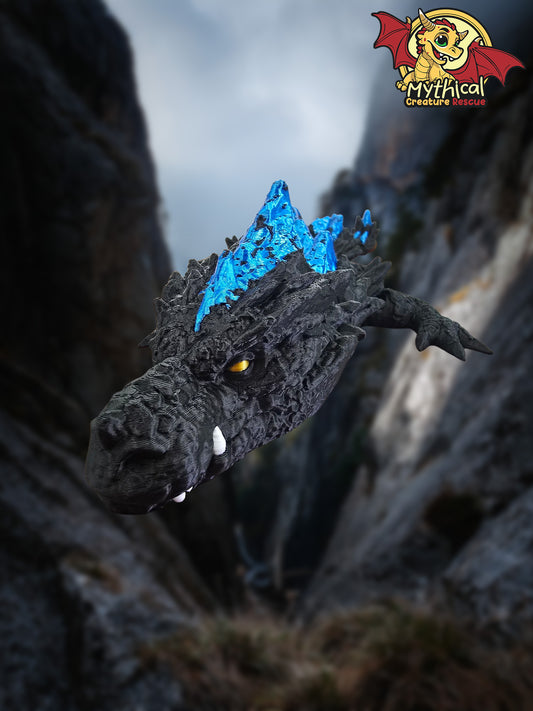 CHASM DRAGON | Articulated Dragon | Matte Black and Cyan Silk