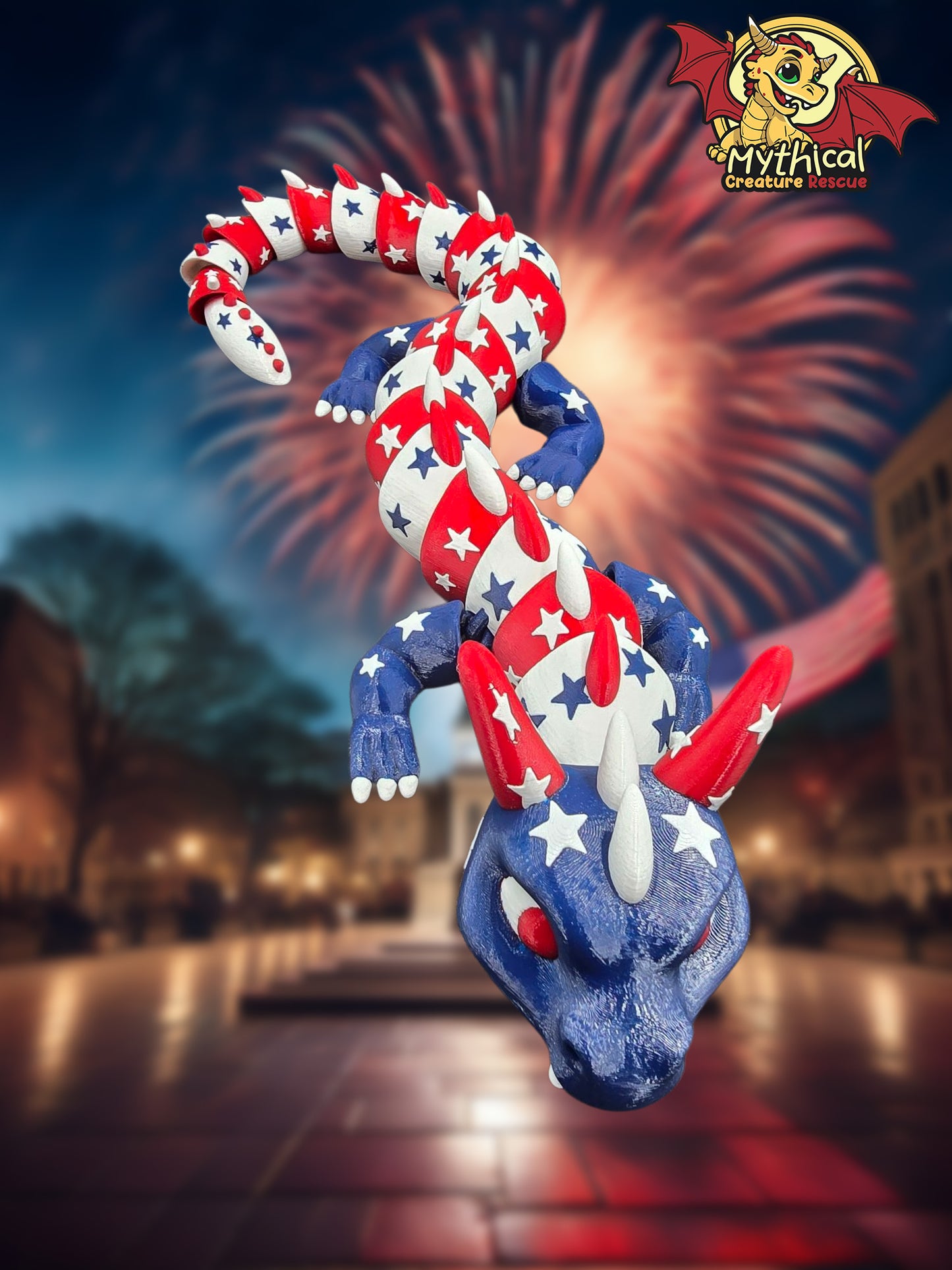 SPANGLE |Articulated Dragon | Red, White, and Blue