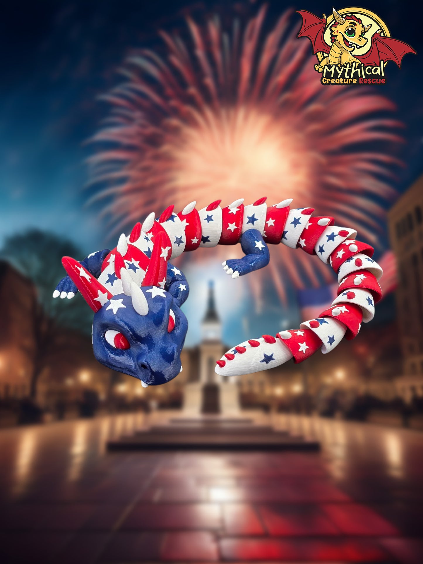 SPANGLE |Articulated Dragon | Red, White, and Blue